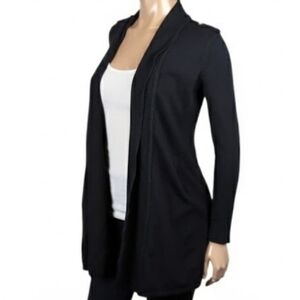 White House Black Market WHBM Long Rib Knit Open Cardigan Pockets Long Sleeve